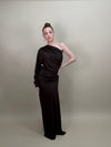 Full-length view of the Selena Dress showcasing its flowing floor-length fit